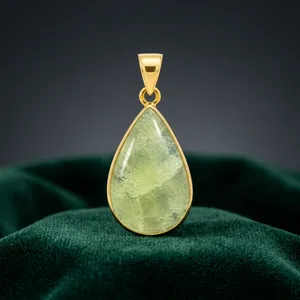 Pear-Cut Green <b>Peridot</b> Pendant Gold-Plated Bezel Setting Teardrop Gemstone <b>Jewelry</b> Bohemian Style Unisex Wholesale - Product Image 2