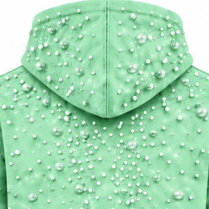 Sweat-shirt à capuche unisexe vert menthe perlé avec cordon de serrage, poche kangourou, style streetwear personnalisé - Product Image 4