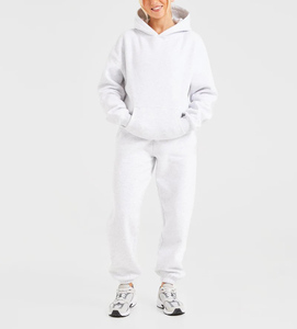 Pantalon de jogging en molleton blanc pour femme, taille haute, cheville élastiquée, 100 % coton, service OEM de haute qualité, logo personnalisé, hiver - Product Image 3