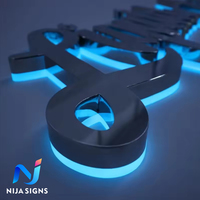 Letras Luminosas con Fondo de Cristal de Acero Inoxidable, Letrero Decorativo para Exteriores con Imagen Personalizada, Letrero de Pared para Empresa con Tira de Luz LED