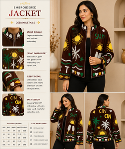 Exotic Modal Blazer Women Summer Vacation Outerwear Yellow Wave Embroidery Traditional Indian <b>Work</b> Trendy Festival Apparel - Product Image 5