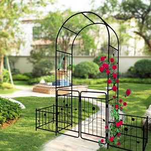 Arco da Giardino in Metallo Nero 79.5 L x 86.6 H con Cancello, Supporto per Piante Rampicanti, Traliccio per Rose e Recinzione - Product Image 6