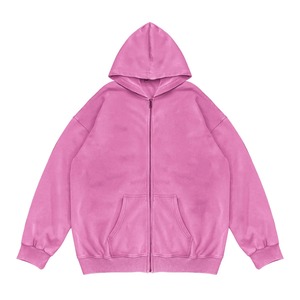 Men's Oversized Hooded Zip-Up Sweatshirt Solid Color Casual French Terry Cotton Long Sleeve Autumn Wear Pocket Design - Product Image 2