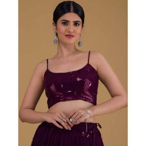 Purple <b>Sequins</b> Georgette Sangeet Lehenga Choli with Crystal Beading & Appliques - Product Image 2