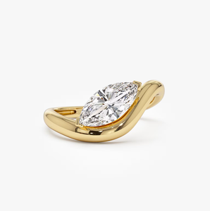Bague de fiançailles vintage pour femme en argent plaqué or 14 carats avec diamant de laboratoire taille marquise certifié IGI - Product Image 1