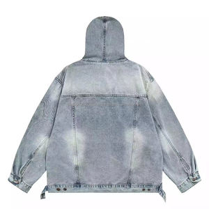 Logo imprimé personnalisé streetwear sans ficelle sweat à capuche en coton lavé à l'acide épais poids lourd surdimensionné denim sweat à capuche homme - Product Image 3