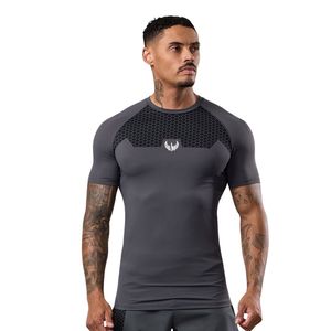 Men’s Charcoal Grey Short Sleeve Compression Training T Shirt Athletic Performance Gym Workout Fitness Sportswear Top - Product Image 1