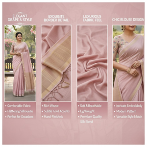 Sari en brocart tissé à la main avec des motifs Zari et Minakari |   Soie de luxe pour tenues de soirée toutes saisons avec tissu à séchage rapide et pièce de chemisier - Product Image 5