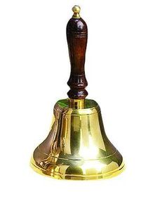 Cloche à main artisanale en laiton avec manche en bois, métal poli plaqué or, artisanat pour la décoration intérieure, thème musical - Product Image 3
