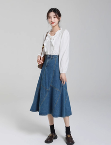 Nouvelle Collection 2026 : Jupes en jean ajustées décontractées pour femme, style skinny, été-automne, avec ceinture écologique respirante – Vente en gros - Product Image 4
