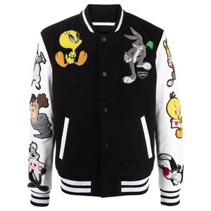 Chaqueta de béisbol personalizada al por mayor con logotipo, forro acolchado de poliéster, exterior de lana, mangas de cuero PU, chaqueta universitaria para hombre - Product Image 1