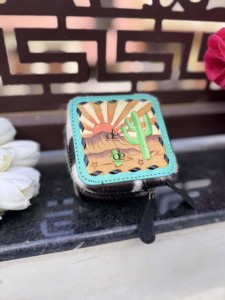 Premium Genuine Leather <b>Travel</b> Jewellery Compact <b>Case</b> Bohemian Zipper Closure Hand Tooled Leather Durable Storage Accessory - Product Image 1