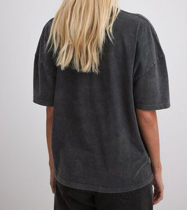 Nueva llegada: Camiseta de algodón 100% de 380 GSM con lavado ácido, corte holgado, manga corta, cuello redondo, estilo vintage para mujer. - Product Image 5