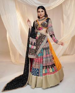 Women Lehenga Choli Set Mirror Work Digital Print Traditional Indian Pakistani Outfit for Wedding Party - Product Image 1