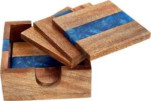 Wholesale Custom Epoxy Resin Wood <b>Coaster</b> New Technology Solid Wood Splicing River Tea Cup Mat Square Modern Reusable - Product Image 4