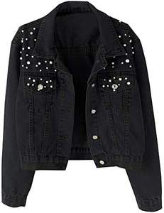 Women Oversized Denim Jacket Embroidered Pearls Beading Jeans Coat - Product Image 5