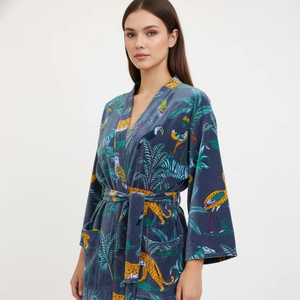 Robe en velours imprimé, kimono bohème, doublure en coton indien, classique, élégante, sexy, cadeau pour adultes, hiver - Product Image 1