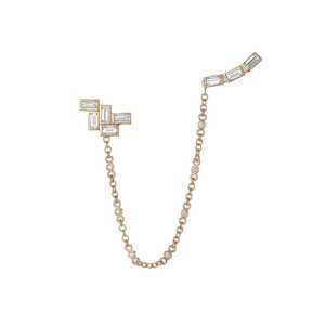 Lab Grown Diamond Ear Chain Studs <b>Earring</b> Double <b>Piercing</b> Connected Drop Tassel <b>Earrings</b> Round Cut 14K 18K Solid Gold Wholesale - Product Image 1