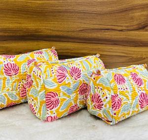 Neceser acolchado con estampado de algodón Floral indio, neceser acolchado, neceser de afeitar, estuche de tocador, bolsas de maquillaje de viaje, cremalleras impermeables, 3 PEC - Product Image 3