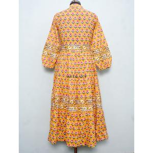 Vestido Maxi para Mujer, Cómodo, Ligero, Natural, Corte en A, Cuello en V, Manga Abullonada, Elegante, Sencillo, con Encaje Floral, Estampado Digital - Product Image 6