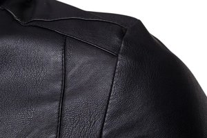 Custom Luxury Black <b>Leather</b> Varsity <b>Jacket</b> for <b>Men</b> with Stand Collar Waterproof & Breathable Front Logo - Product Image 6