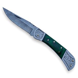 Premium Folding Knives Handmade Damascus <b>Steel</b> Pattern Blade with Decorative Bolster Ergonomic Handle for <b>Outdoor</b> Hunting - Product Image 1