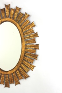 Oval Gold Metal Mirror With Sunburst Frame Glam Wall Decor - Product Image 2
