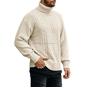 Pull à col roulé pour hommes, tricot épais, coupe ajustée, pull chaud et respirant en couleurs unies, mode hiver personnalisée, vente en gros, nouvel arrivage - Product Image 1