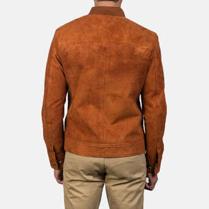 OEM Custom Blain Brown <b>Suede</b> Bomber <b>Jacket</b> <b>Men's</b> Winter Waterproof Genuine Leather Stand Collar Streetwear Cotton Lining 100% - Product Image 2