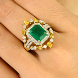 Bague de mariage en or massif 14 carats avec émeraude et diamant de 2,53 carats pour femme - Product Image 1