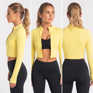 High Stretchy Ladies Yoga <b>Jacket</b> Cropped Gym <b>Workout</b> Compression <b>Jacket</b> Mock Neck Track <b>Jacket</b> Ladies Fitness Wear Zipper Top - Product Image 6