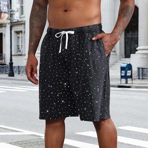 Men's Glitter Rhinestone Shorts <b>Y2k</b> Sparkly <b>Vintage</b> Acid Wash Cotton Drawstring Streetwear Loose Shorts with Pockets - Product Image 4