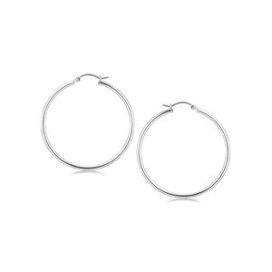 Grandi Orecchini a Cerchio Lucidi 2x40mm in Argento Sterling con Placcatura in Rodio, Accessorio di Moda - Product Image 1