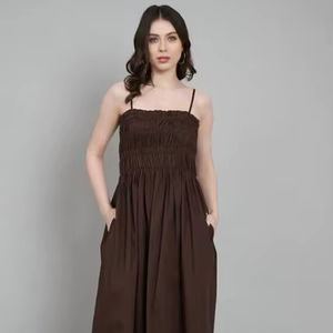 Vestido Maxi Camisero a Rayas Transpirable y Sostenible con Espalda Descubierta, Cuello Halter y Cintura Baja, Vestido Casual de Verano con Bolsillos, Lavable - Product Image 1