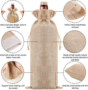 Bolsas de Vino de Arpillera Ecológicas Lavables de Primera Calidad y Etiquetas de Regalo Marrón Rojo Reutilizables con Cordones para Bodas y Cumpleaños - Product Image 6