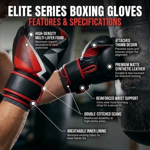 Guantes de Boxeo de Cuero Transpirable de Tecnología Avanzada, Dedos Completos, Correa de Muñeca Ajustable, para Entrenamiento con Saco de Boxeo, Absorción de Humedad - Product Image 4