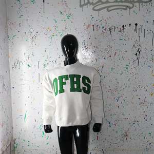 OFHS ASH GREY <b>Mock</b> <b>Neck</b> Sweatshirt 100% GREEN Applique Embroidery wide <b>neck</b> Sweatshirt Finer Threads - Product Image 6