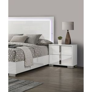 Comodino Moderno con Finitura UV e Gambe Cromate, Colore Bianco, per Camera da Letto - Product Image 2
