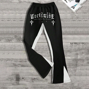 Mens Heavyweight Mid Waist Gothic Cross Print 100% Cotton Woolen Track Pants Streetwear Loose Fit Elastic Waist Casual <b>Hip</b> Hop - Product Image 5