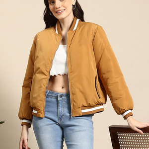 Chaqueta Bomber Acolchada de Pana Tejida Oversize para Mujer con Bordado de Letras en Piel de Oveja y Botones a Presión Delanteros y Parches Traseros - Product Image 1