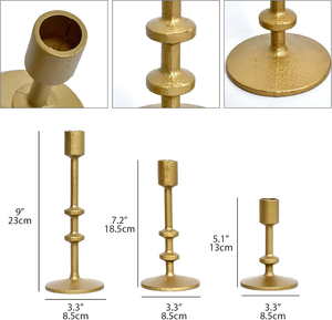 Ensemble de 3 bougeoirs décoratifs en métal doré antique pour bougies coniques, style vintage, pour table - Product Image 2