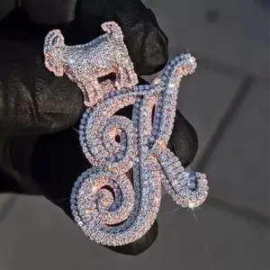 Colgante de Moissanita con Letra Personalizada 'K', Joyería Hip Hop Iced Out, Letra Burbuja Bicolor con Diseño de Cabra para Hombre - Product Image 3