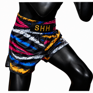Shorts de boxe pour hommes 2026, noirs, rayés multicolores, en satin, séchage rapide, coupe classique, pour arts martiaux - Product Image 5