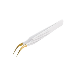Pince à épiler de précision à pointe fine droite pour isolation des extensions de cils, couleur or et blanc, et recourbe-cils - Product Image 2