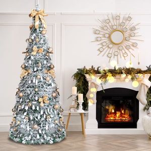 Albero di Natale Artificiale Pre-Illuminato da 2,1 m con 170 Luci Calde, Decorazioni Dorate e Effetto Neve per Casa e Ufficio, Ideale per le Festività - Product Image 6