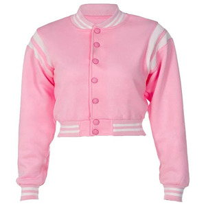 Wholesale Pink Varsity <b>Jacket</b> Women's Full <b>Sleeve</b> Stand Collar Contrast <b>Short</b> Length Polyester Outerwear Autumn Wear - Product Image 1