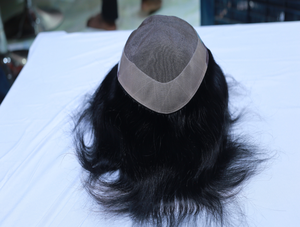 GH-M19 ทูพีชายสีทองสำหรับผู้ชาย วัสดุเวอร์จินเรมี่อินเดียจากเวสต์เบงกอล ฐานไหม ปิดผมตรงกลางแบบหลวมๆ ตรงธรรมชาติ  ปมแบบซ่อนสองชั้น - Product Image 4