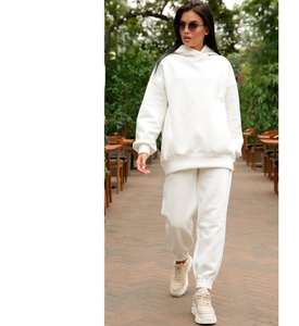 Hot sale winter fashion thick fleece pullover hoodie and blank trousers women's two piece set - Product Image 3
