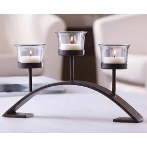 Black Wrought Iron Candle <b>Holder</b> with <b>Glass</b> Vase and 4 <b>Glass</b> Cups Scroll Candelabra for Home Decor - Product Image 3