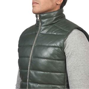 Chalecos Acolchados de Cuero Verde para Hombre, Chaqueta sin Mangas Elegante, Ropa de Abrigo Cálida, Perfecta para Actividades al Aire Libre en Invierno, Estilo Moderno - Product Image 4
